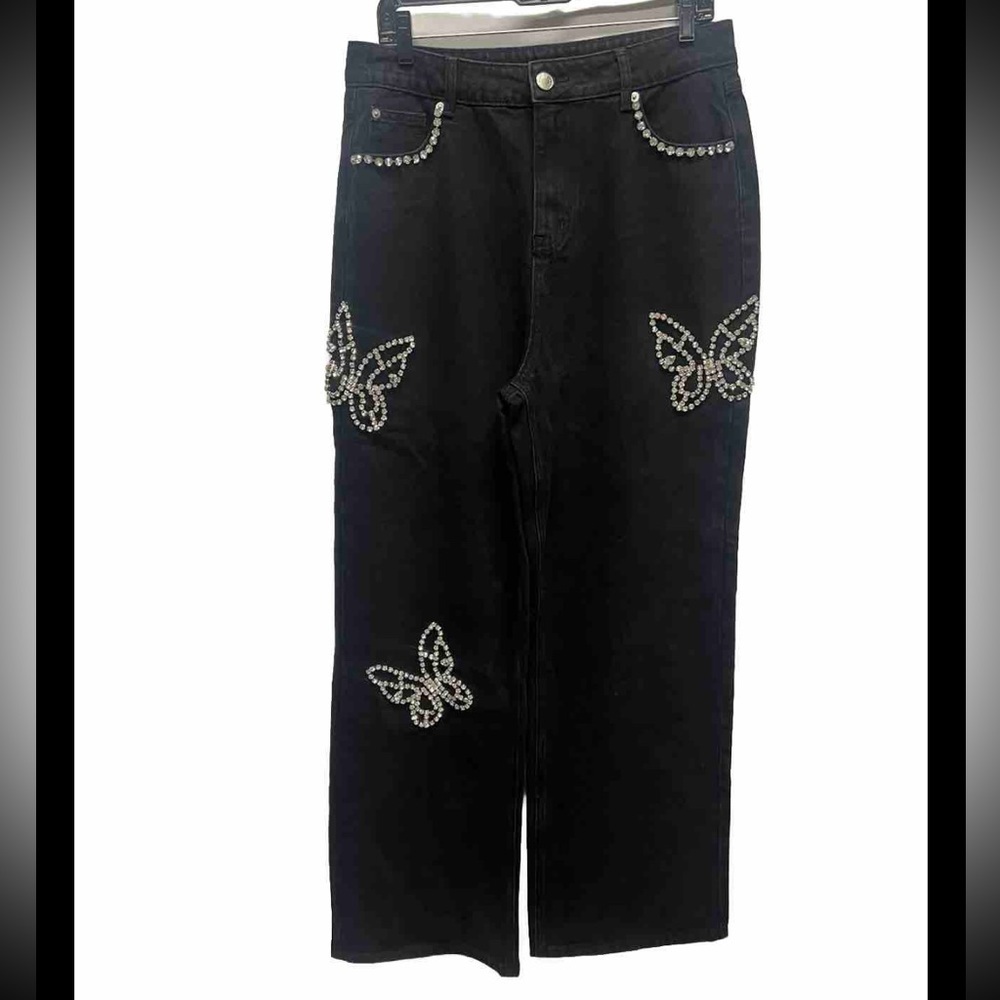 Nasty Gal Butterfly Diamanté Embellished Jeans US 10